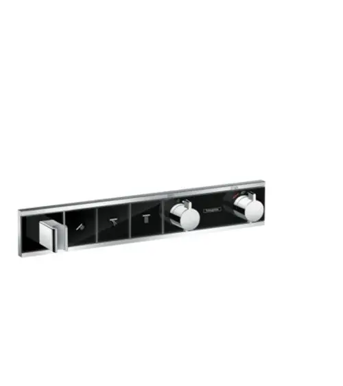 Hansgrohe Thermostat für die Unterputzinstallation mit drei Verbrauchern, ausgestattet mit einem integrierten Brausehalter in Schwarz und Chrom.